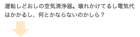 運転しどおしの空気清浄器。壊れかけてるし電気代はかかるし、何とかならないのかしら？